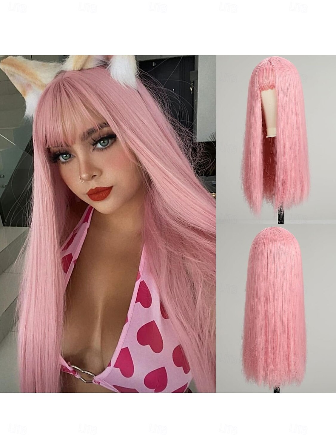 Synthetische pruiken Recht Strakke pony Pruik 40.6 cm Roze + Rood Synthetisch haar Dames Roze 2025 - $18.99 –P1