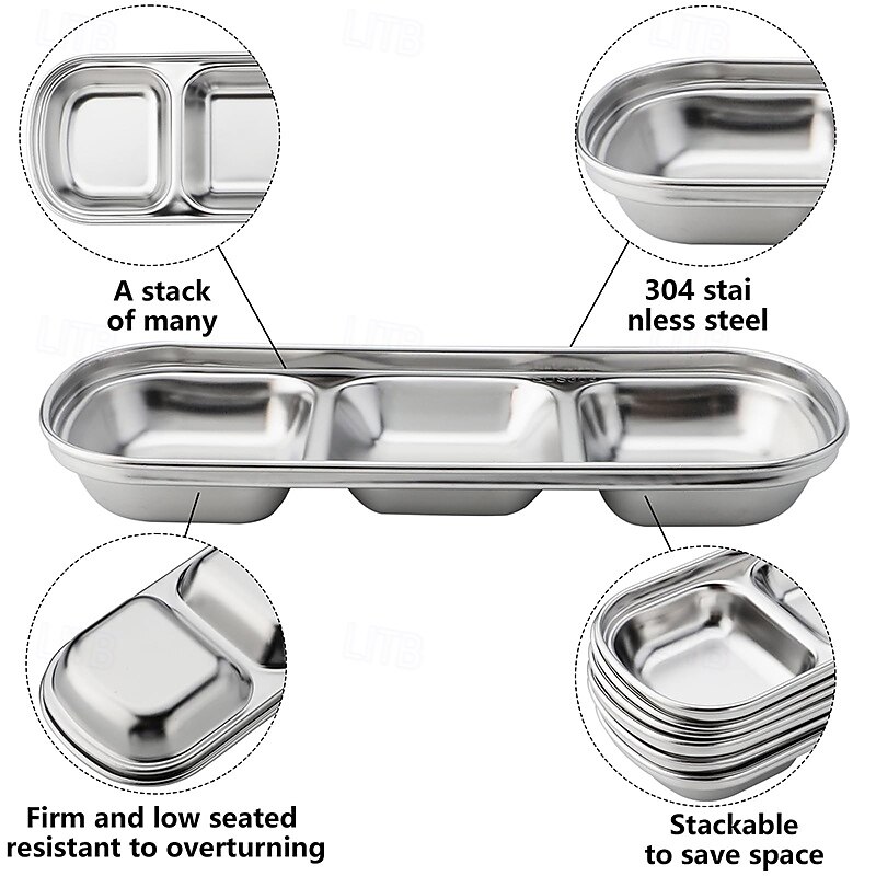2/4pcs Stainless Steel Soy Sauce Dish Dipping Bowls 3 Grids Divided Sauce Dishes Side Dishes for Soy Sauce Ketchup Seasoning Sushi (3 Grid) 2025 - $11.49 –P6