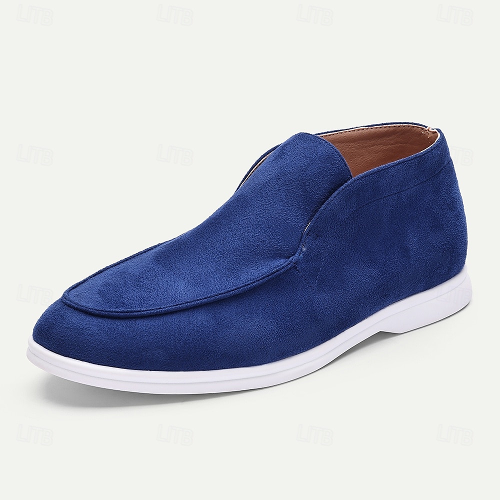 mocassini slip-on da uomo in finta pelle scamosciata grigia, scarpe casual minimaliste con suola bianca - calzature versatili e comode per l'uso quotidiano del 2025 a $64.99 –P4