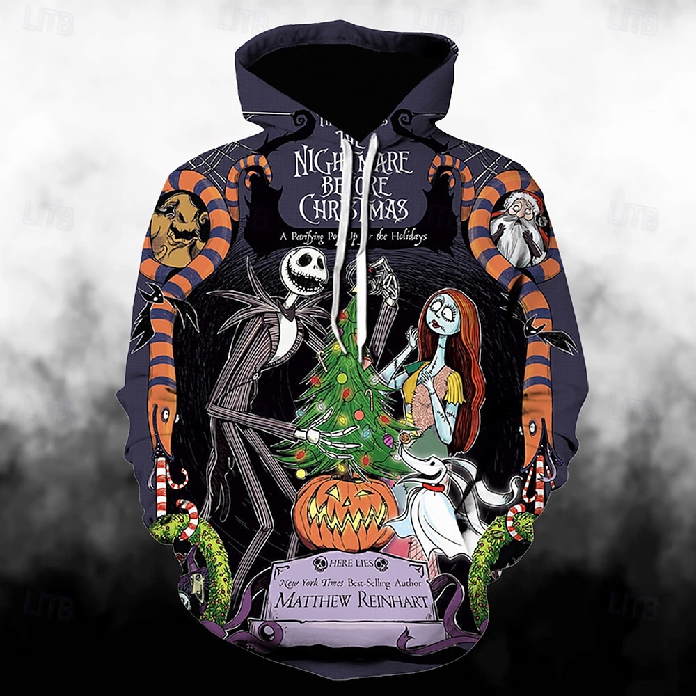 Víspera de Todos los Santos Salida Jack Skellington Esqueleto Sudadera Pullover Sudadera con capucha navideña divertida Estampado 3D Bolsillo delantero Gráfico Para Pareja Hombre Mujer Adulto Víspera 2025 - $35.99 –P4
