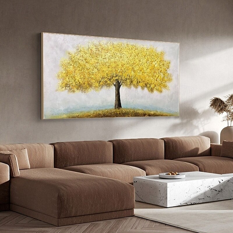 großes handgemaltes 3D-Ölgemälde auf Leinwand mit goldenem Baum, handgefertigtes Herbstlandschaftsgemälde, handgefertigte Wandkunst, botanisches Messergemälde, leichtes luxuriöses Ölgemälde mit 2025 - $125.99 –P2
