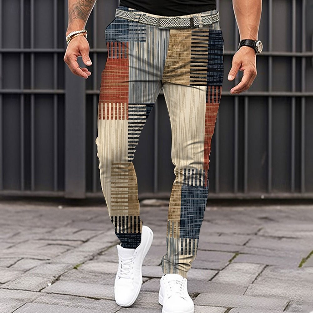 Herr Geometrisk Färgblock Lappverk Kostymbyxor Medium Midja Business Casual Formell Vardag Dragkedja Ficka Sommar Vår Höst 3D-tryck Brun 2025 - $29.99 –P1