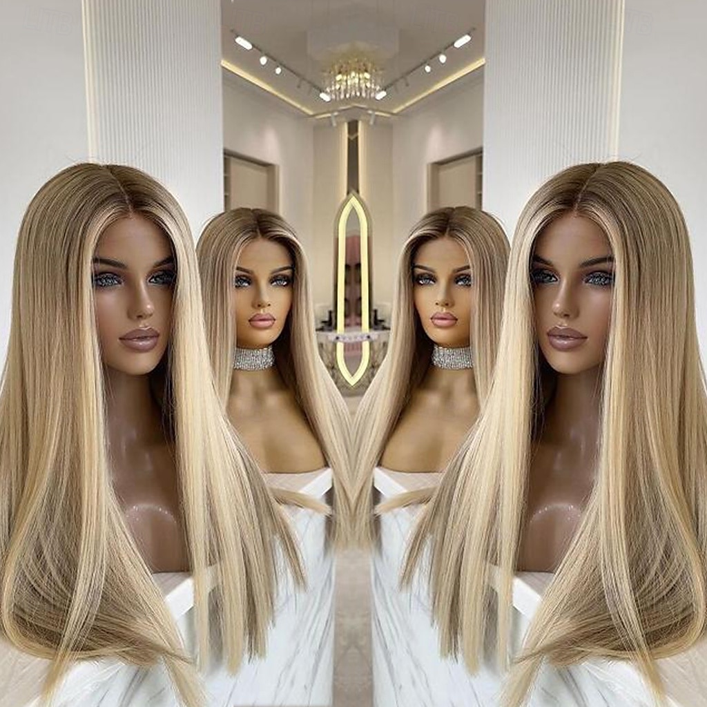 Remy mensenhaar 4x13 Sluiting Pruik Middelste stuk Braziliaans haar Zijde Recht Meerkleurig Pruik 130% 150% Haardichtheid met babyhaar Haar met highlights / balayage Natuurlijke haarlijn 100% Maagd 2025 - $218.19 –P4