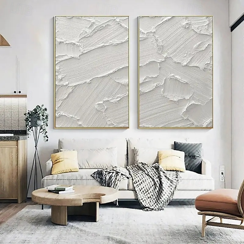 wabi sabi oljemålning handgjord väggkonst beige abstrakt målning på duk ett par beige 3d vit textur oljemålning handmålad väggkonst neutral abstrakt oljemålning väggkonst wal dekor 2025 - $125.99 –P1