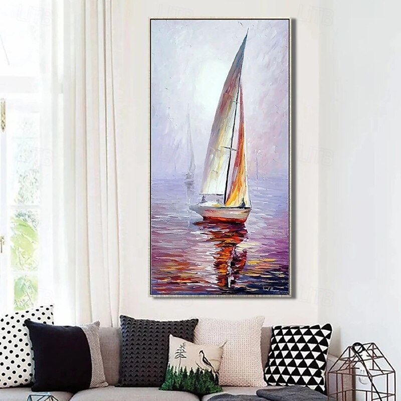 Peinture à l'huile faite à la main abstraite voilier toile art peintures à la main nautique peinture à l'huile sur toile grand voilier peintures mur art moderne paysage marin peinture pour chambre de 2025 ? $66.99 –P1