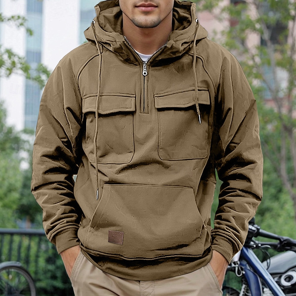 Men's Hoodie Quarter Zip Hoodie Tactical Hoodie Tactical Wine Red Black Wine Army Green Navy Blue Hooded Plain Pocket Tactical Sports & Outdoor Daily Streetwear Cool Casual Spring & Fall 2025 - $32.99 –P6