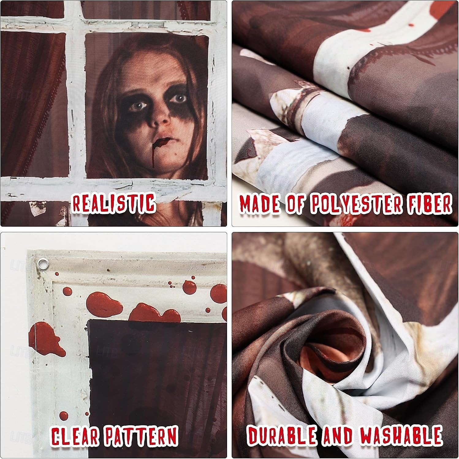 Halloween Window Cover Decorations, Fabric Ghost Bride Creepy Halloween Curtain Horror Movie Poster Window Door Covering Decor for Haunted House, Scary Halloween Window Clings Decals Indoor Outdoor 2025 - $15.49 –P3