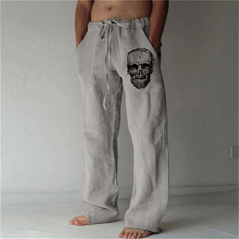 Herre Hodeskaller Grafiske trykk Bukser Sommerbukser Strandbukser Medium Midje Gatemote Hawaiisk Designer Avslappet Daglig Ferie Snorer Elastisk midje 3D-utskrift Vår sommer 3D-utskrift Hvit Grønn 2026 - $27.99 –P6