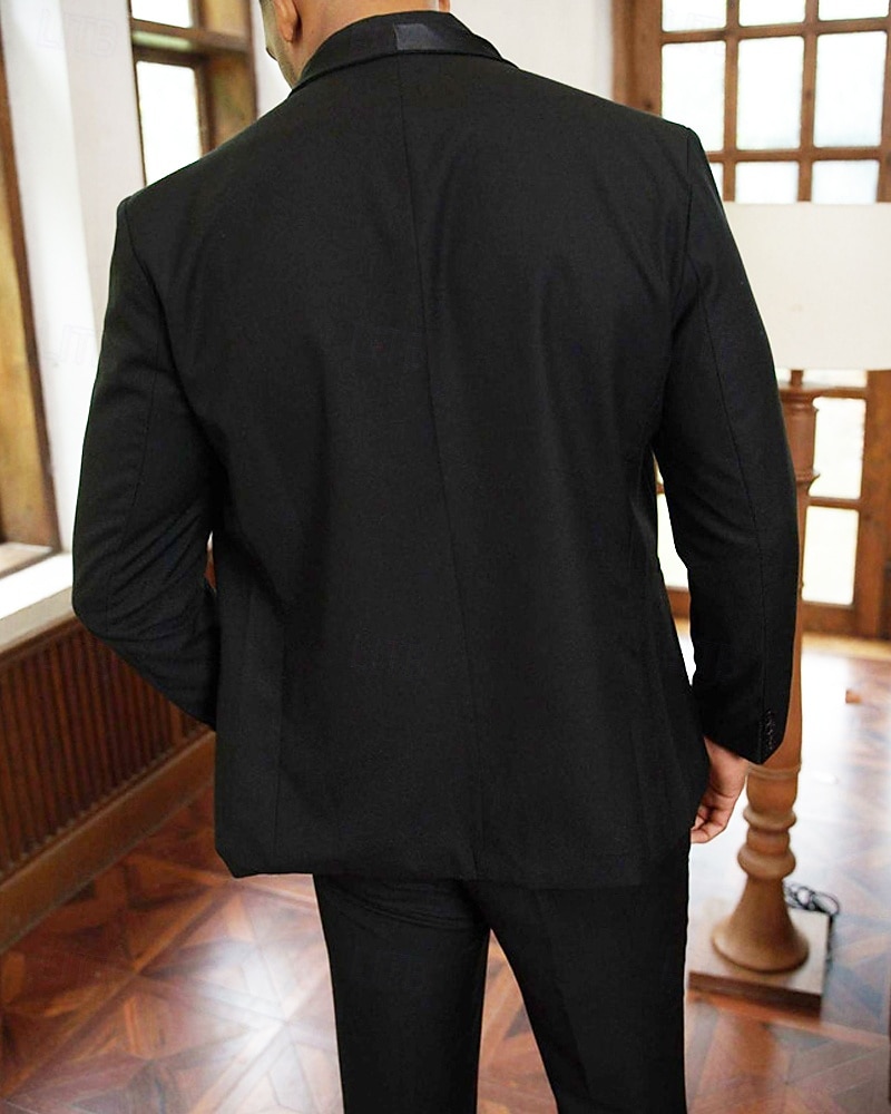 Hombre Graduación chaqueta Negocio Fiesta de Cóctel Fiesta de Boda Moda Casual Primavera & Otoño 65% algodón Plano Botones Bolsillo Cómodo Botonadura Simple Chaqueta de sport Negro 2025 - $57.99 –P6