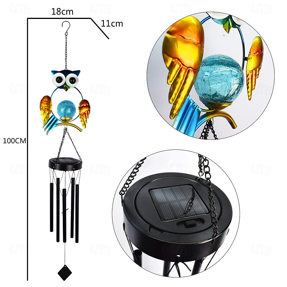 sinos de vento solares luz ao ar livre coruja jardim luz decoração à prova d'água metal pendurado sino de vento para decoração de pátio sino de vento comemorativo presente de formatura para início da escola 1pc de 2025 por $34.99 –P1