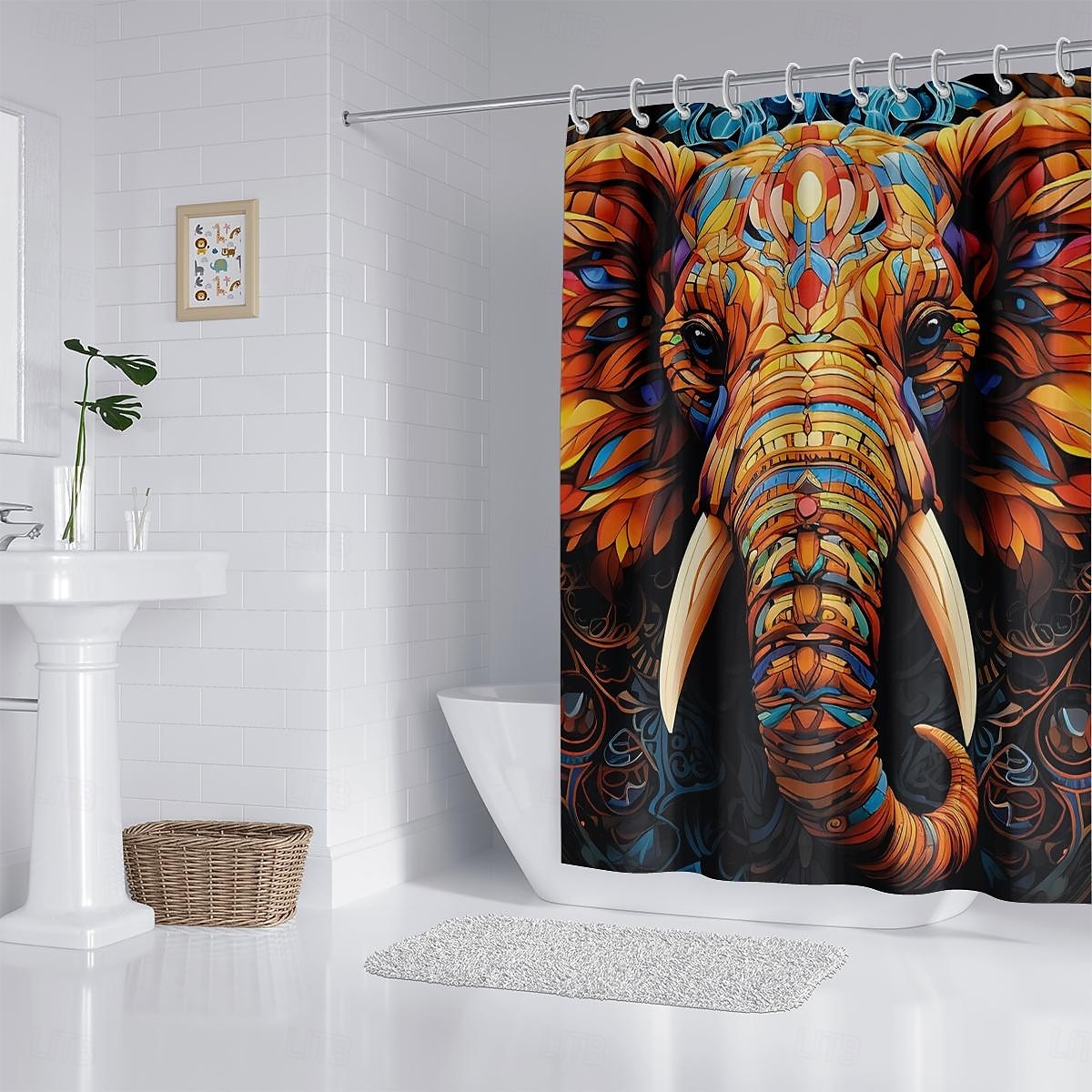 Zasłona prysznicowa z haczykami 180cm*180cm (70"*70") z poliesteru zmywalna wodoodporna z wzorem do dekoracji łazienki z motywem zwierząt i kwiatów 2025 - $19.99 –P2