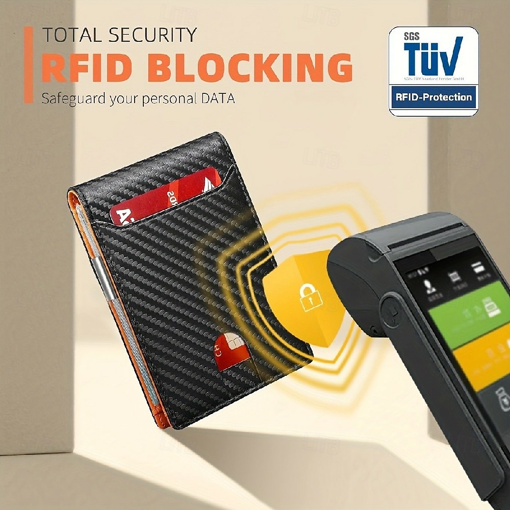 Кошелек с блокировкой RFID, простой многофункциональный тонкий складной держатель кредитных карт, портативный мужской кошелек с передним карманом и зажимом для денег 2025 - $15.99 –P2