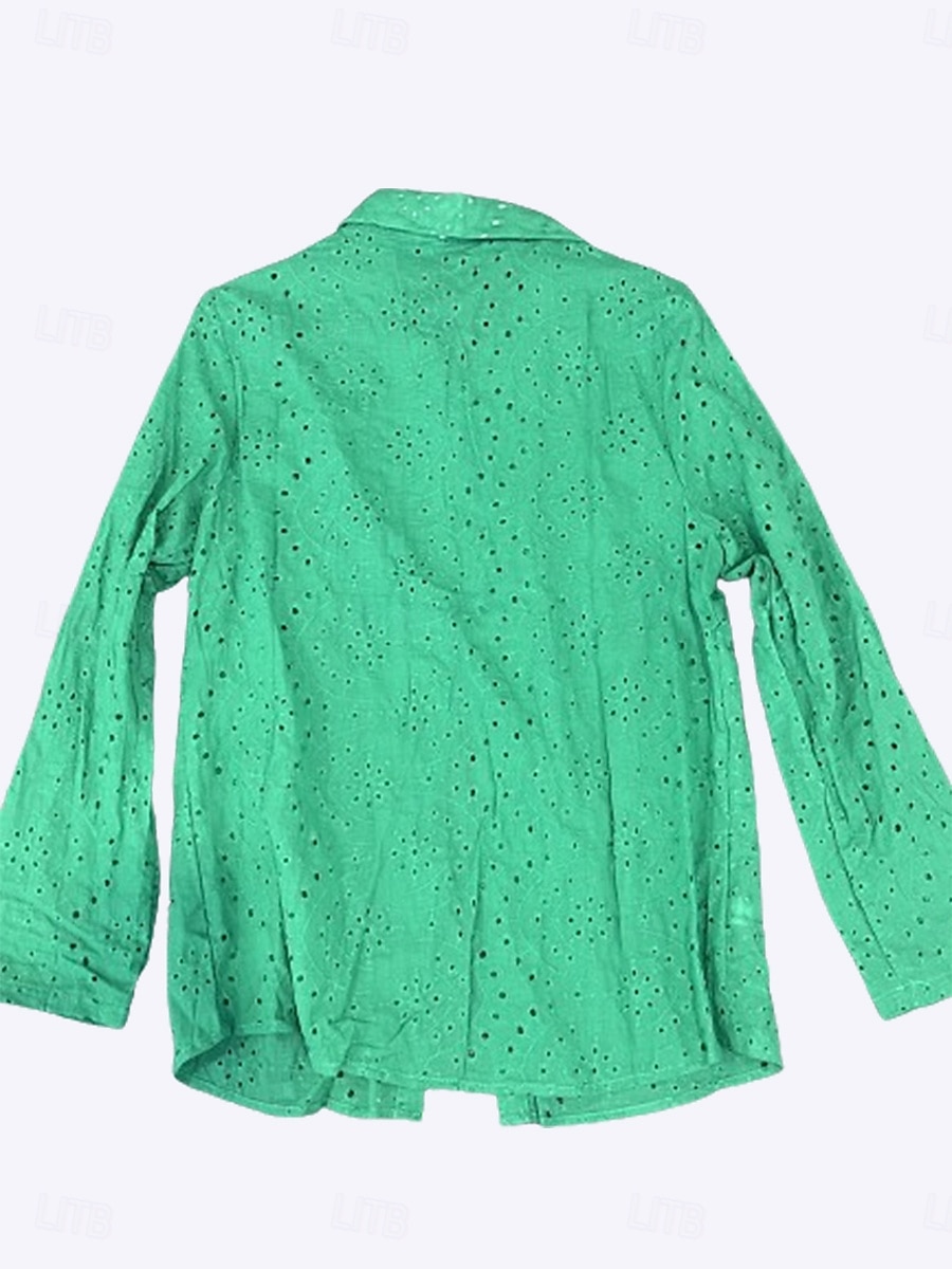 dames blouse stijlvol effen kleur uitgehold lange mouw normale tops overhemdkraag dagelijks wit rood paars groen lente herfst 2025 - $39.99 –P7