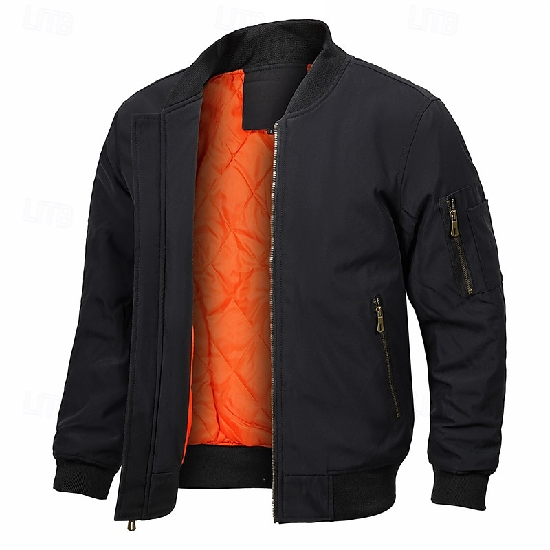 Homme Veste légère Bomber Coupe-vent Veste décontractée du quotidien Vacances Chaud Poche Automne hiver Plein Mode Classique Col Mao Normal Noir Vert Véronèse Bleu de minuit Gris Veste de 2025 ? $62.99 –P9