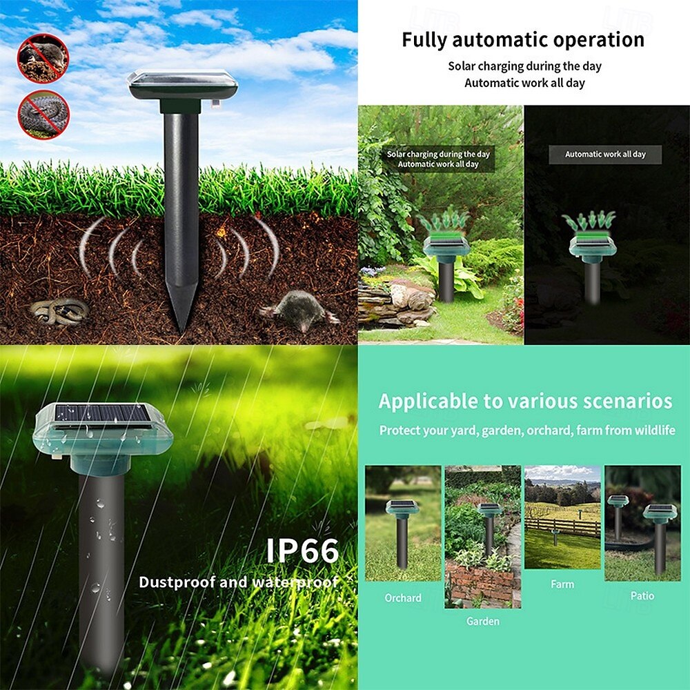 1 pz repellente solare per talpe IP56, repellente solare ad ultrasuoni per talpe, repellente per arvicole, controllo dei parassiti per talpe, prato esterno, fattoria, giardino del 2025 a $26.99 –P7