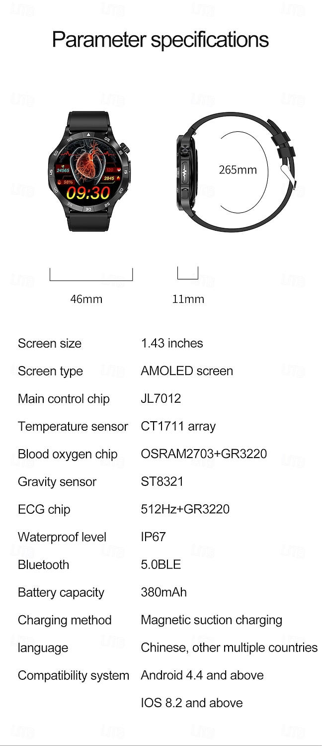 2025年 iMosi ET381 スマートウォッチ 1.43 インチ スマート·ウォッチ ブルートゥース ECG + PPG 温度監視 歩数計 と互換性があります Android iOS 女性 男性 ハンドフリーコール 防水 メディアコントロール IP 67 46mmの時計ケース  コレクション – $79.79 –P19