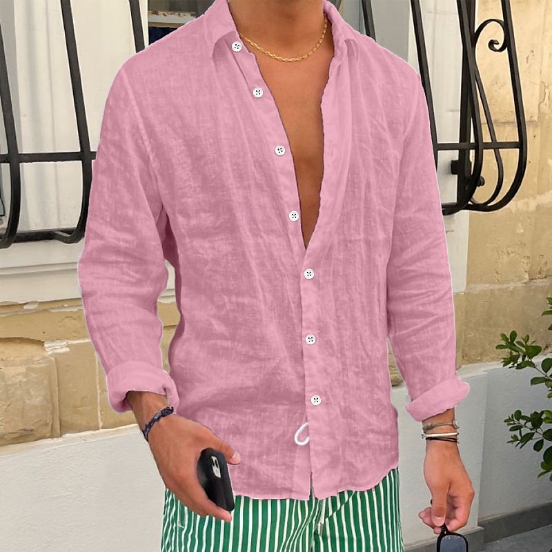 Per uomo Camicia Camicia di lino Camicia Estiva Camicia da Spiaggia Camicie sbottonate Semplice Vacanza Casuale Nero Bianco Rosa Blu reale Manica Lunga Bavero Primavera & Estate Abbigliamento del 2025 a $20.99 –P8