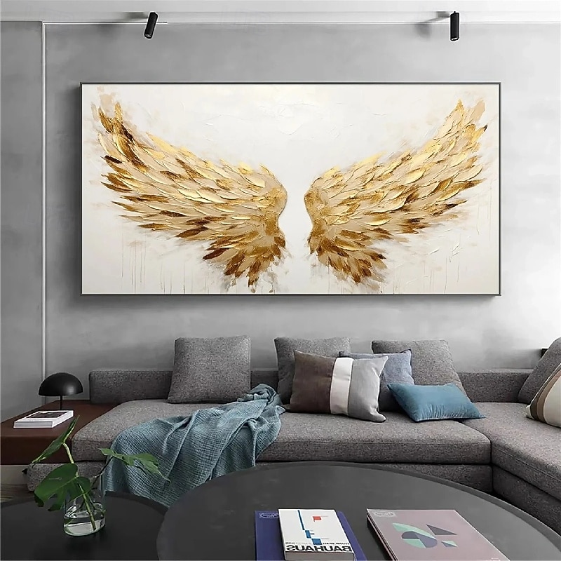 Golden Wing painting 100% Handmade Gold and White Angel Wings oil ...
