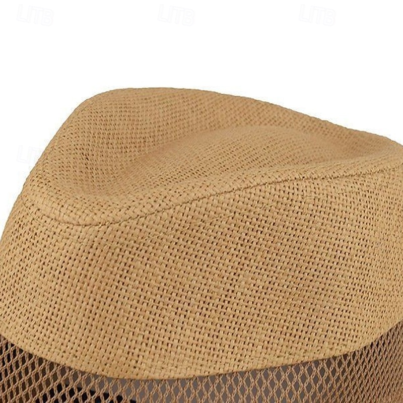 Herre Stråhatt Solhatt Wild Brim Hat Kakifarget Beige Sengetøy Netting Mote Fritid Gate Daglig Helfarge Justerbare Solkrem Pustende 2026 - $12.49 –P6