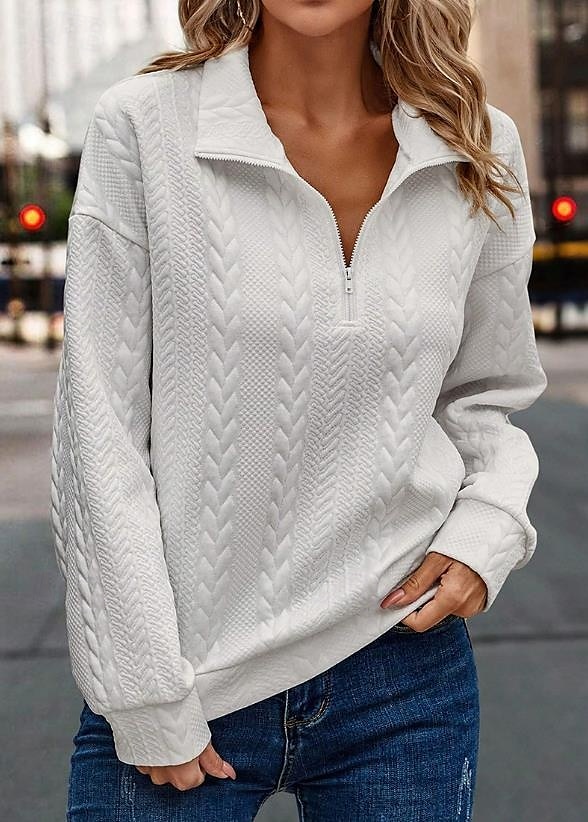 pulover de damă elegant, epocă, modă, simplu, de lucru, îmbrăcăminte de zi cu zi, cu gât înalt, fermoar, cu mânecă lungă, negru gri deschis, toamnă iarnă 2025 - $57.99 –P2