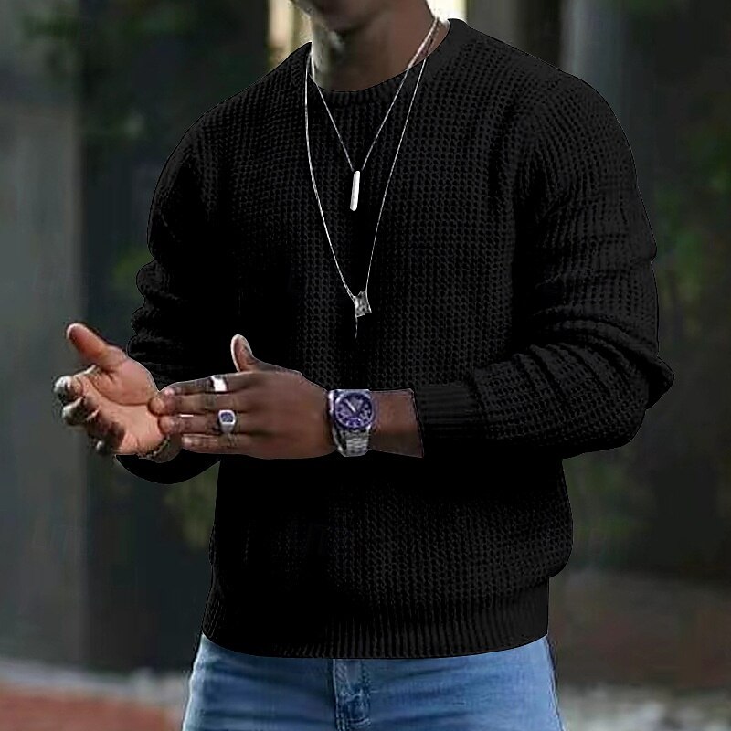 Men's T Shirt Tee Waffle Knit Tee Tee Top Long Sleeve Crew Neck Spring &  Fall Plain Fashion Designer Basic Vacation Street Going out Black White Royal Blue Top Tee for Men 2025 - $27.99 –P3