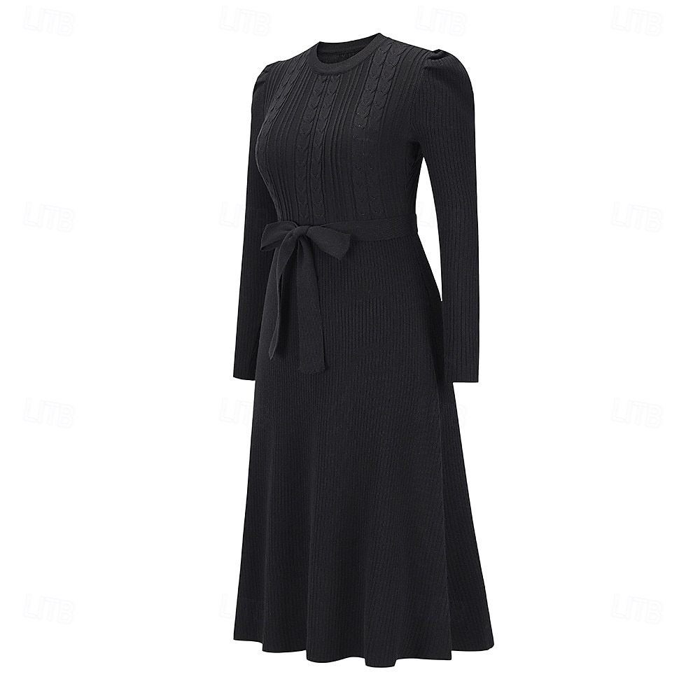 Damen Pullover Kleid Modisch elegante kleider Feste Farbe Gerippt Rundhalsausschnitt Strick Langarm Normale Oberteile Stricken Arbeit Täglich Schwarz Grün Herbst Winter 2025 - $62.99 –P5