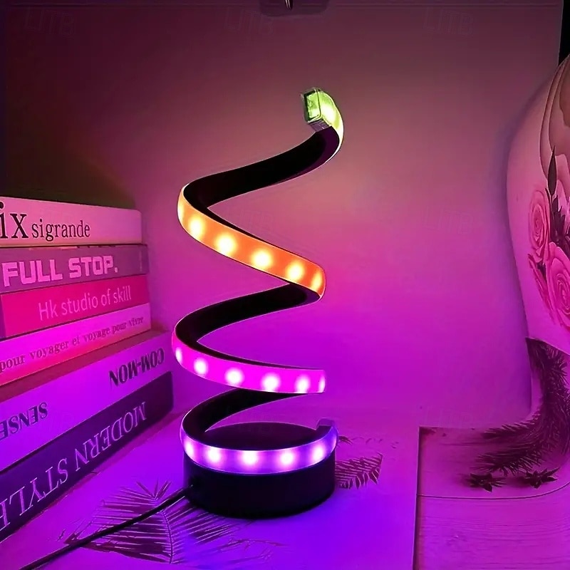 مصباح طاولة حلزوني LED قطعة واحدة، طراز عصري، سطوع قابل للتعديل، مفتاح زر يعمل بمنفذ USB، مصباح ديكور غرفة النوم 2025 - $34.99 –P1
