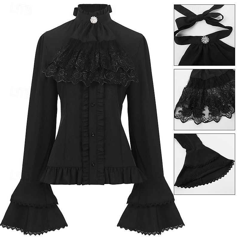 Retro Antiguo Medieval Renacimiento Blusa / Falda Vampiros Pirata Color sólido Mujer Pirata Real Steampunk Mascarada Casual Diario Adulto Camisas 2025 - $39.99 –P3