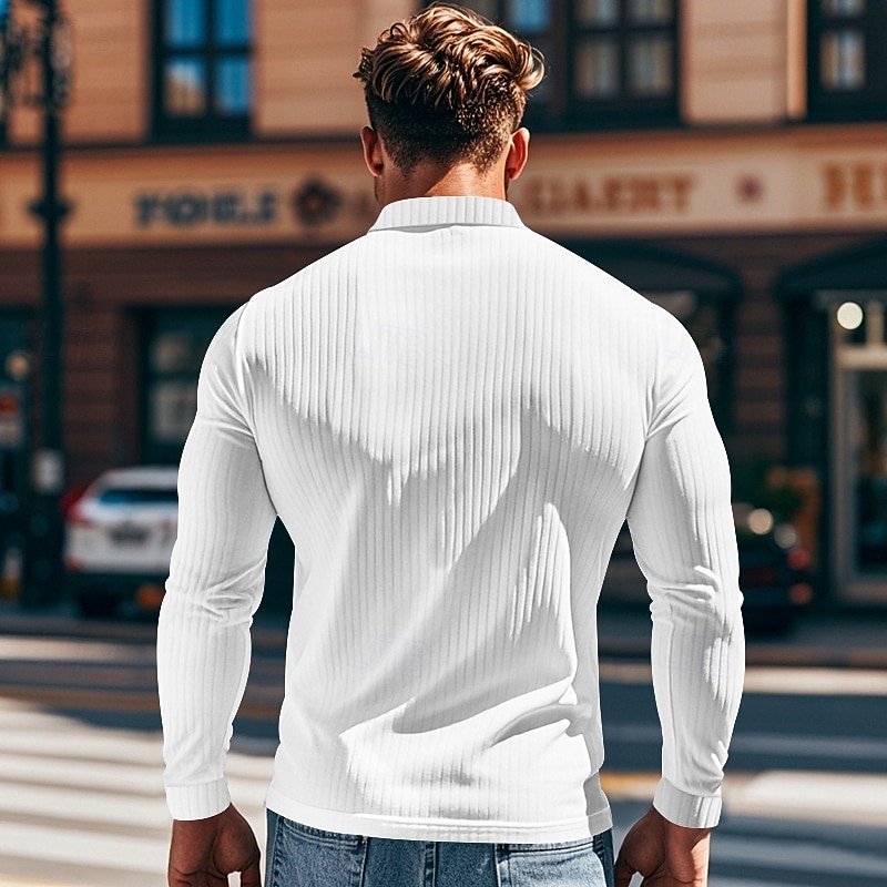 Herren Golfshirt Golf Poloshirts Lässig Arbeit Revers Langarm Basic Modern Einfach Knöpfe Frühling & Herbst Normale Passform Weiß Golfshirt 2026 - $21.99 –P6