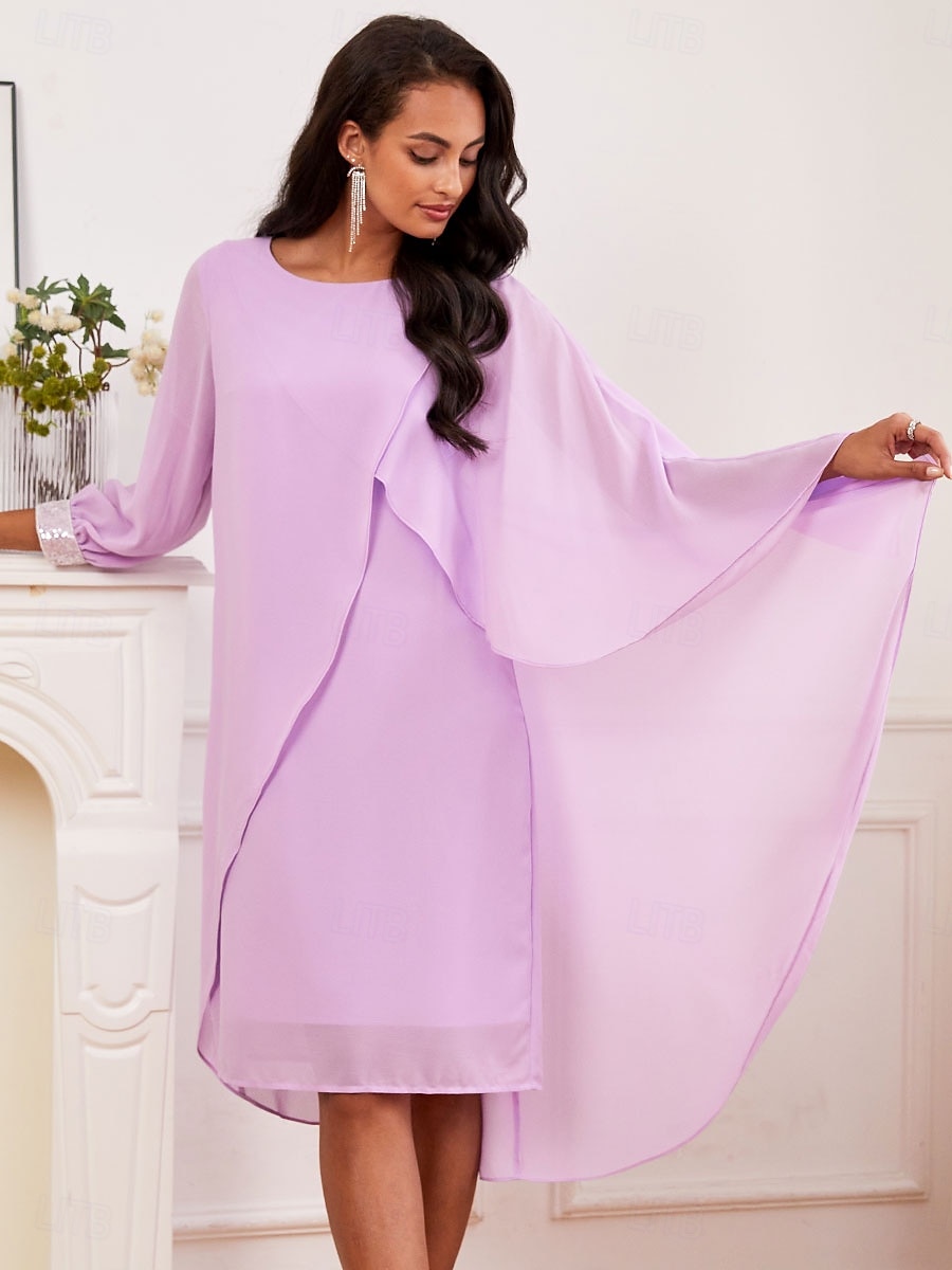 Women's Wedding Guest Cocktail Dress Chiffon Plain Ruffle Flowy Elegant Vintage Summer Midi Dress Crew Neck Flutter Sleeve 2025 - $59.99 –P4