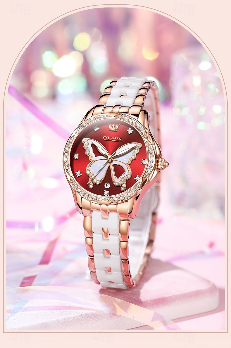 OLEVS 5610 Mother's Day Gift for Women's Watches Elegant Fashion Rhinestone Bezel Ceramic Strap Wristwatch Waterproof Luminous Automatic Watch 2026 - $62.99 –P12