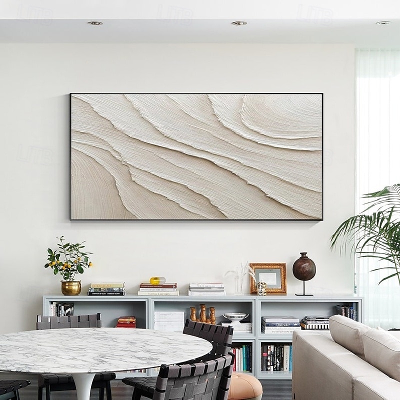 großes weißes Ölgemälde handgefertigt 3D weißes Ölgemälde auf Leinwand handgefertigtes abstraktes Gemälde handgefertigte Wandkunst Pattle Knife Wave-Gemälde leichtes Luxus-Ölgemälde für Wohnzimmer 2025 - $69.99 –P5