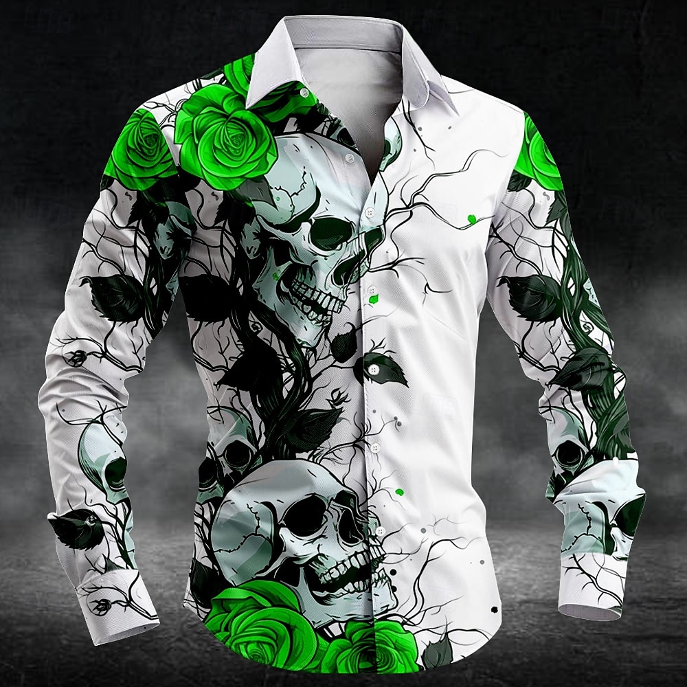 Men's Rose Skull Button Up Shirt Long Sleeve Casual Dark Party Evening Wear Daily Fall Winter Spring & Summer Shirt Collar Button Up 3D Print Black White Blue Purple Green 2025 - $26.99 –P7