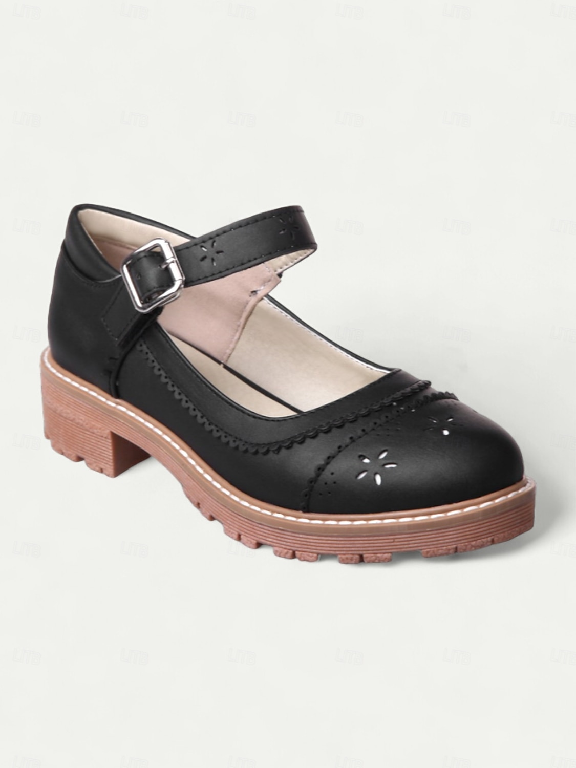 Zapatos planos Mary Jane vintage para mujer: cuero gris con diseño floral recortado y correa con hebilla, perfectos para uso informal y formal. 2026 - $54.99 –P3
