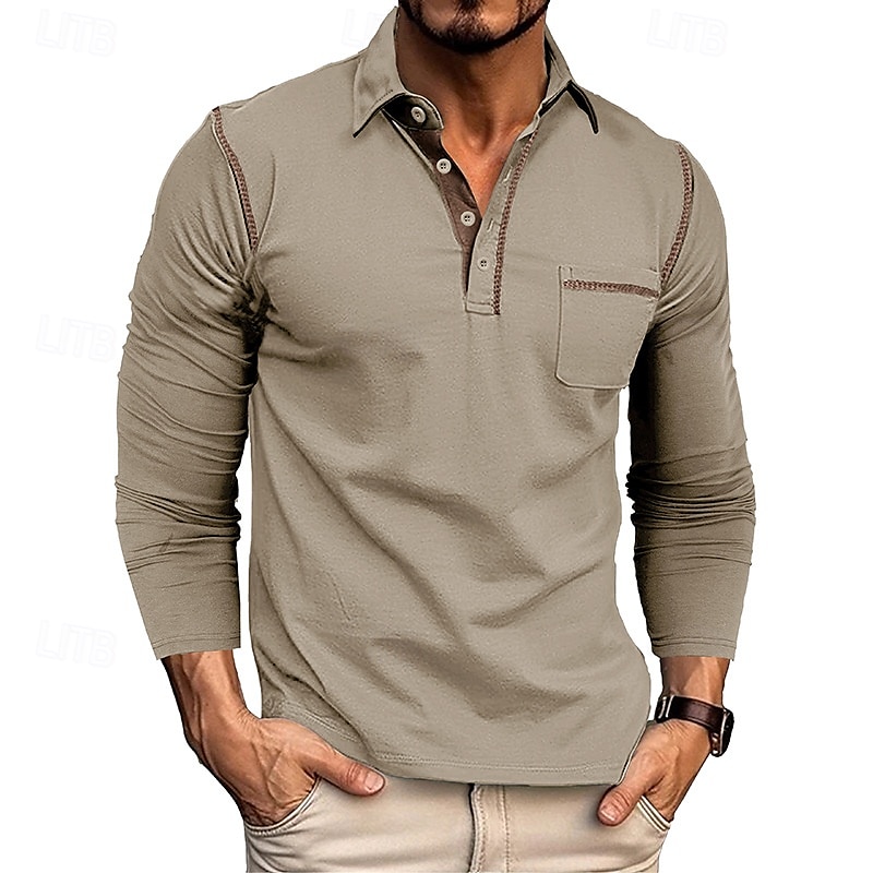 Herren Golfhemd Golfpolo Arbeit Casual Kargen Langarm Basic Modern Farbblock Patchwork Taste Frühling & Herbst Regular Fit Wein Schwarz Armeegrün Königliches Blau Dunkelgrau Braun Golfhemd 2025 - $21.99 –P10