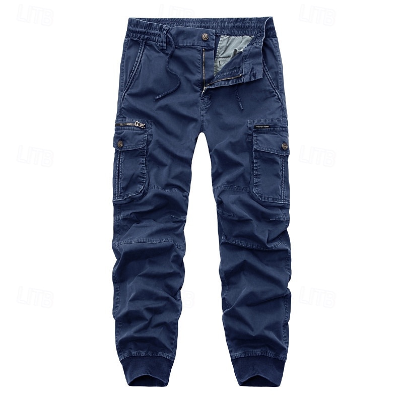 Men's Cargo Pants Joggers Tactical Pants Trousers Buttons Multi Pocket Elastic Cuff Plain Wearable Outdoor Daily Camping & Hiking Fashion Classic Black Wine 2025 - $40.99 –P7