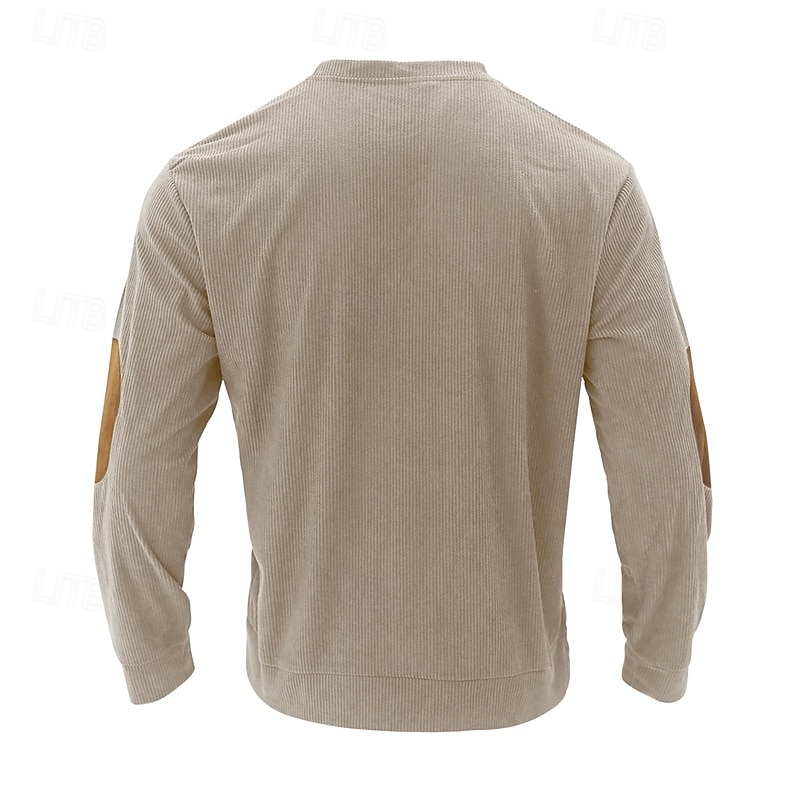 Homens Camiseta Camiseta de Veludo Manga Longa Gola Redonda Côr Sólida Tradicional / Vintage Quente Veludo Cotelê Casa Ao ar livre Desportos e Ar livre Marron Escuro Preto Vinho Top Tee para Homens de 2026 por $21.99 –P2