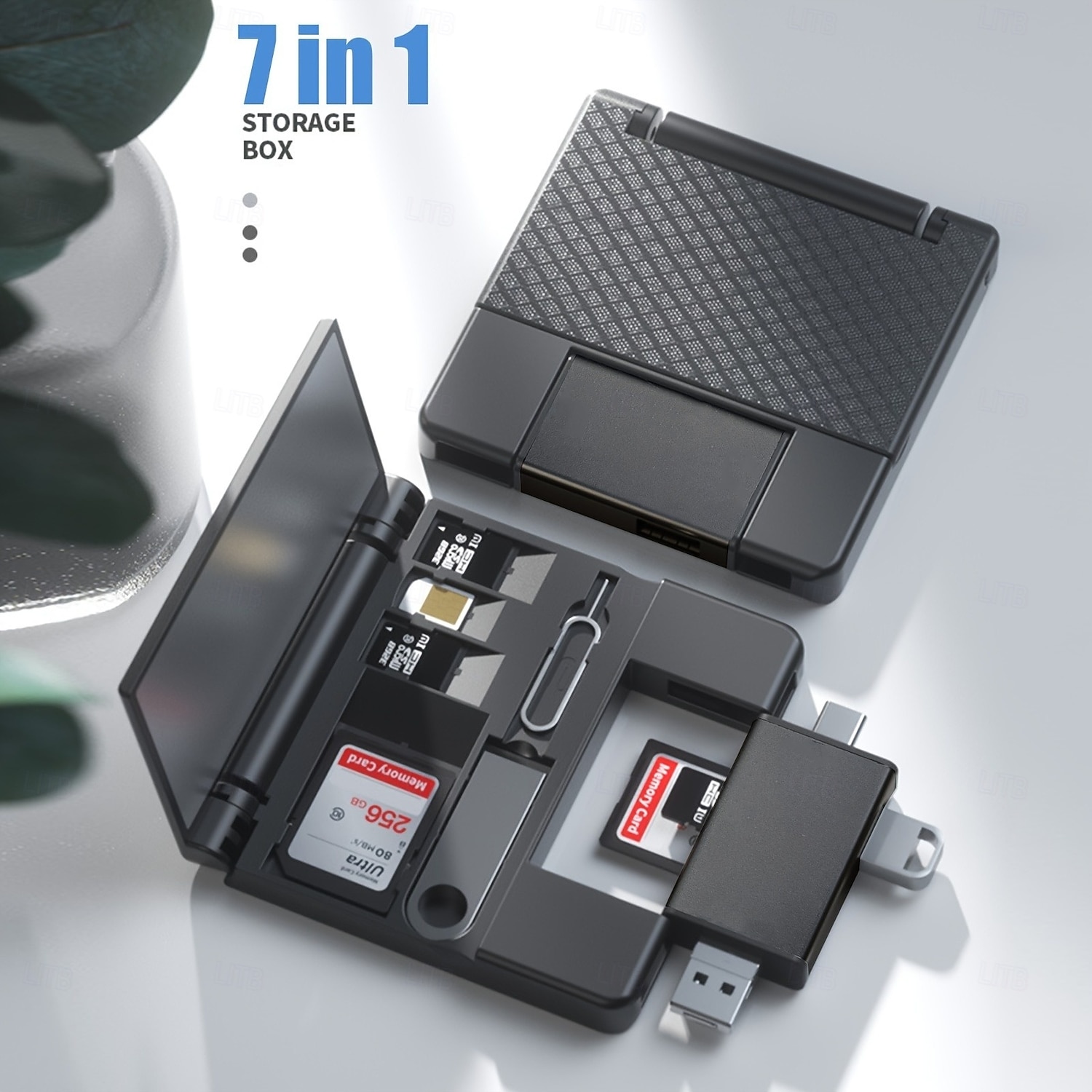 multifunksjonell otg kortleser 7 i 1 micro sd kortleser u minnekortleser type-c for digitale kameraer, smarttelefoner, nettbrett otg converter ekstern u disk, sd, tf universal med oppbevaringsboks 2025 - $23.99 –P1