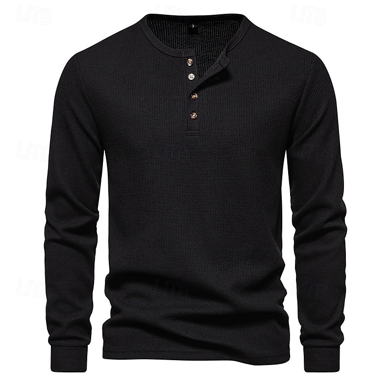 Hombre Camiseta con botones Camiseta Henley Shirt Tee Manga Larga Henley Primavera & Otoño Plano Moda Design Básico Vacaciones Calle Noche Negro Blanco Gris oscuro Camiseta superior para hombre 2025 - $10.39 –P6