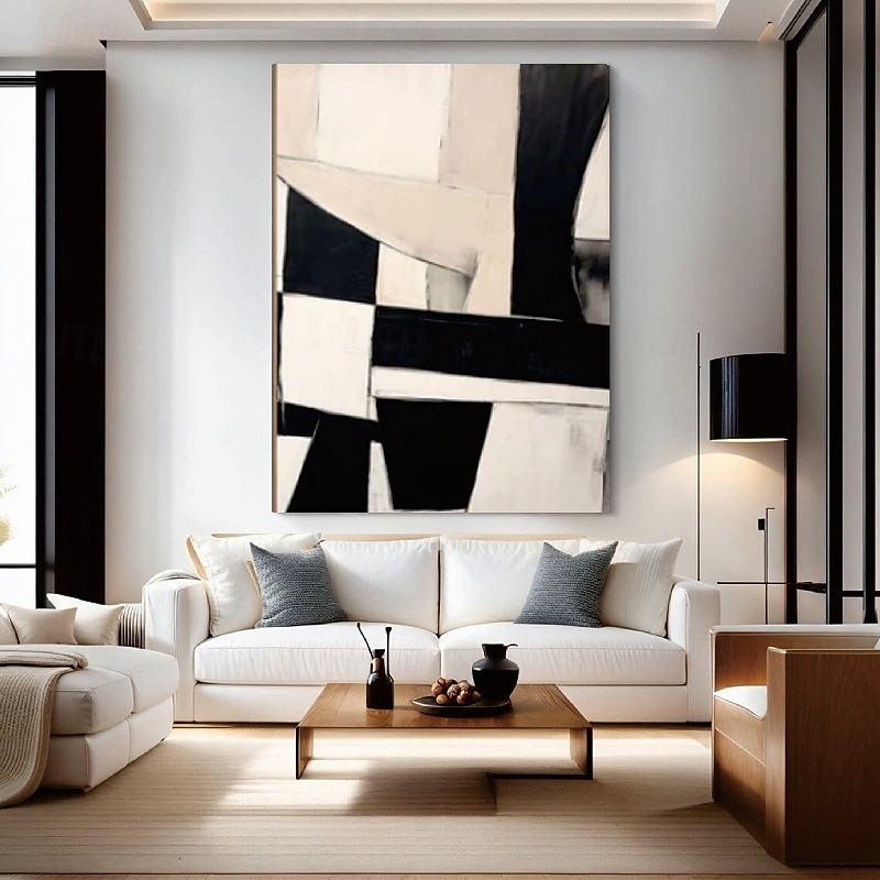 peinture à l'huile noire 3D faite à la main sur toile grande peinture à l'huile abstraite texturée au couteau à palette art mural bohème œuvre d'art minimaliste contemporaine personnalisée pour salon de 2025 ? $108.99 –P6