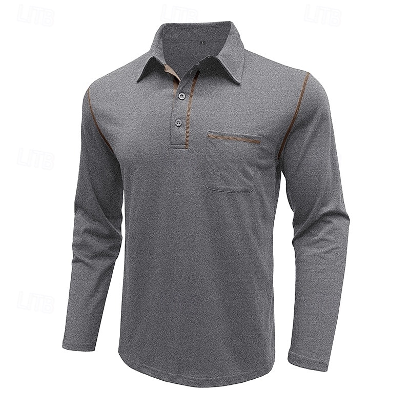 Herren Golfhemd Golfpolo Arbeit Casual Kargen Langarm Basic Modern Farbblock Patchwork Taste Frühling & Herbst Regular Fit Wein Schwarz Armeegrün Königliches Blau Dunkelgrau Braun Golfhemd 2025 - $21.99 –P14