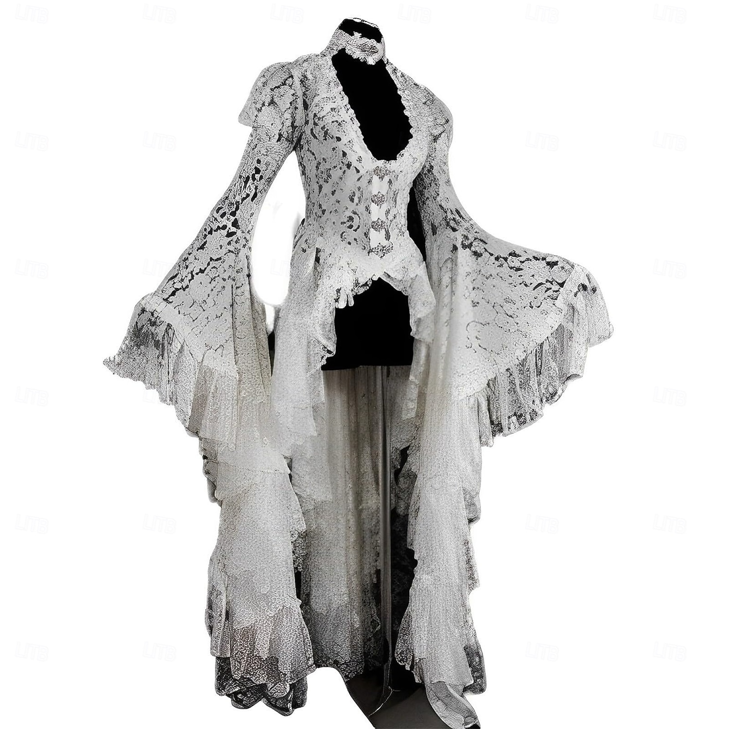 frac cu volane din dantela rochie vintage renascentista medievala costum femeie vintage cosplay rochie cu maneca lunga pentru petrecere mascarada 2025 - $77.99 –P2