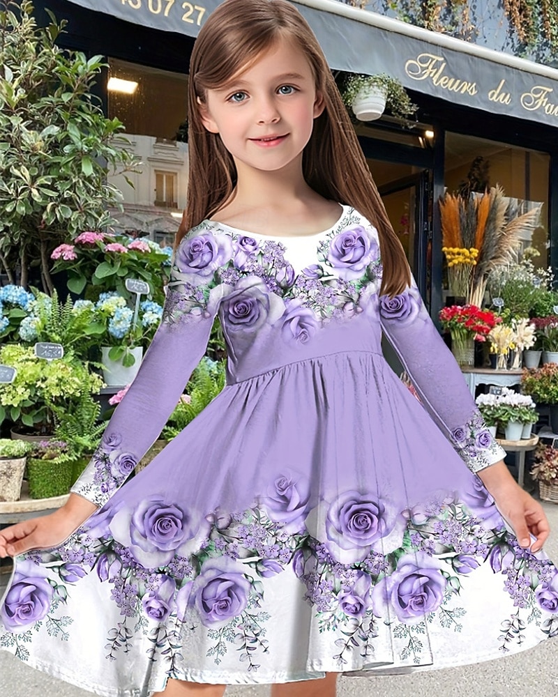 Easter Girls' 3D Floral Graphic Dress Long Sleeve Summer Spring Vacation Daily Holiday Princess Beautiful Sweet Kids 4-12 Years Casual Dress A Line Dress Knee-length Regular Fit 2026 - $16.99 –P1