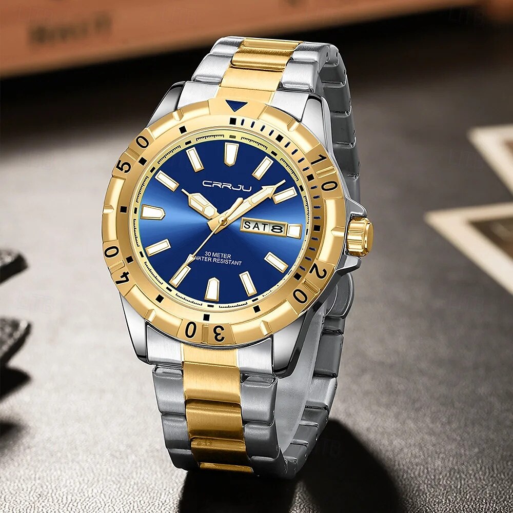 Crrju top original hommes montre à quartz vert montre étanche pour hommes en acier inoxydable quartz hommes montre de luxe montre-bracelet lumineuse de 2025 ? $28.99 –P5