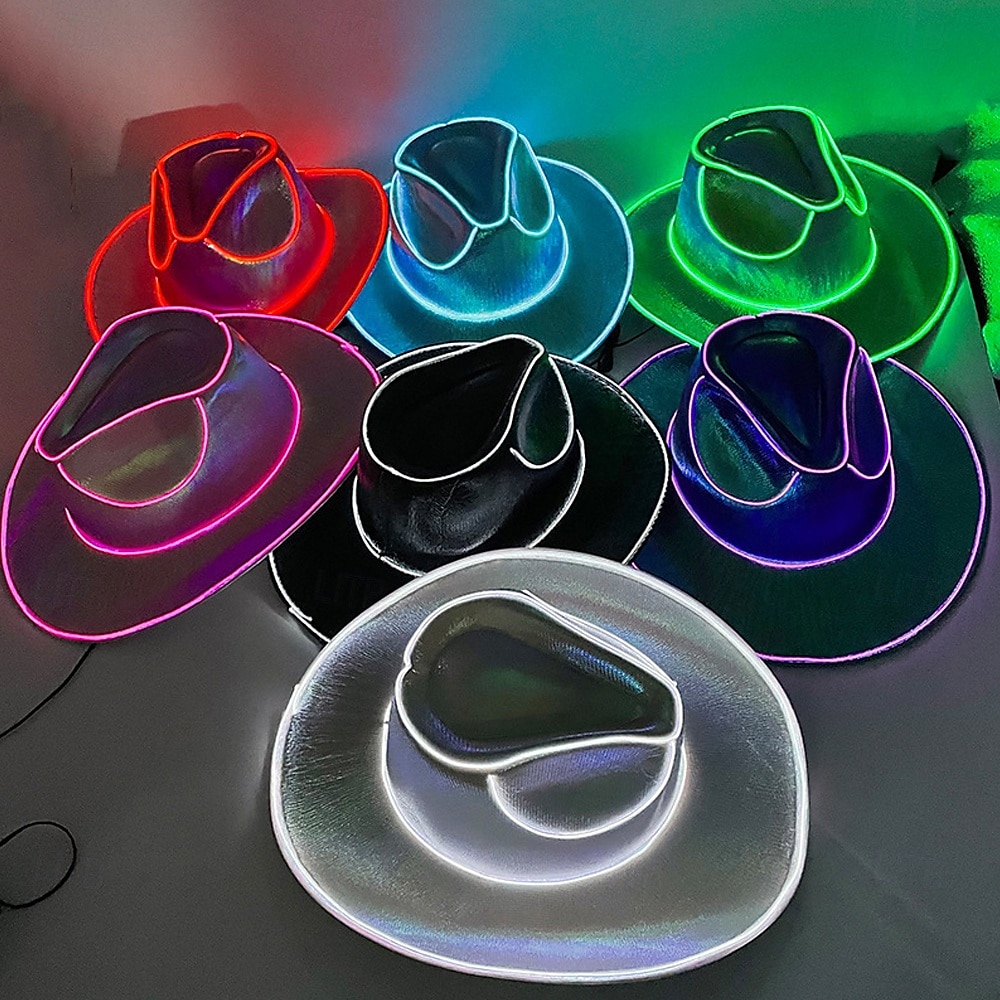 Cowgirl Hat Fedora Light Up Cowboy Hat Glowing Fedora Hat Glow In the Dark for Music Festivals Sparkly Glowing Cowboy Hat Versatile 2026 - $28.99 –P1