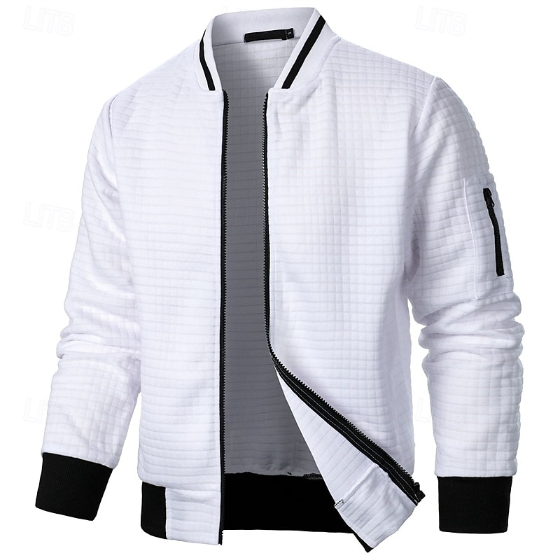 Men's Lightweight Jacket Waffle Jacket Summer Jacket Transition Jacket Vacation Daily Pocket Spring &  Fall Plain Fashion Classic Standing Collar Regular Black White Wine Navy Blue Khaki Jacket 2025 - $22.99 –P10