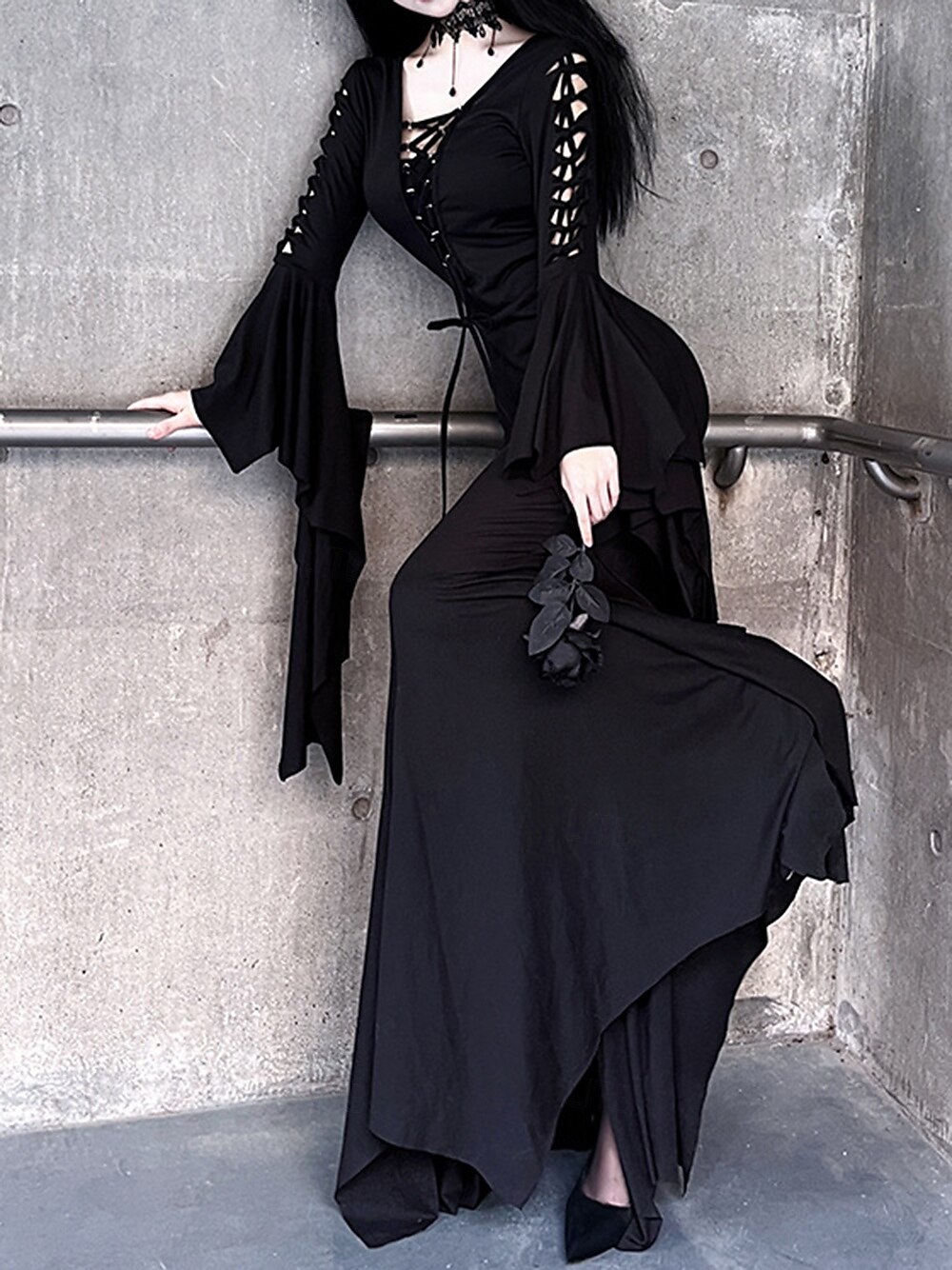 Punk a gotika Šaty Čerodějnice Morticia Addamsová Pevná barva Dámské Fantazie Valpuržina noc předvečer Všech svatých Karneval Večírek Dospělé Šaty 2025 - $40.99 –P10