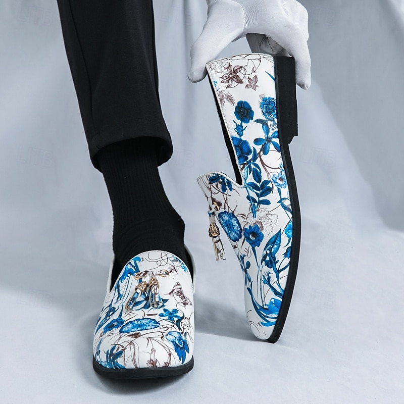 mocassins à imprimé floral pour hommes avec détails à pompons - chaussures habillées à enfiler de style vintage pour les occasions formelles de 2025 ? $54.99 –P2