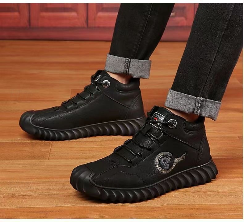 Men's Black Faux Leather Ankle Boots with Warm Plush Lining and Rugged Non-Slip Sole - Stylish and Comfortable for Cold Weather and Outdoor Activities 2025 - $34.99 –P2