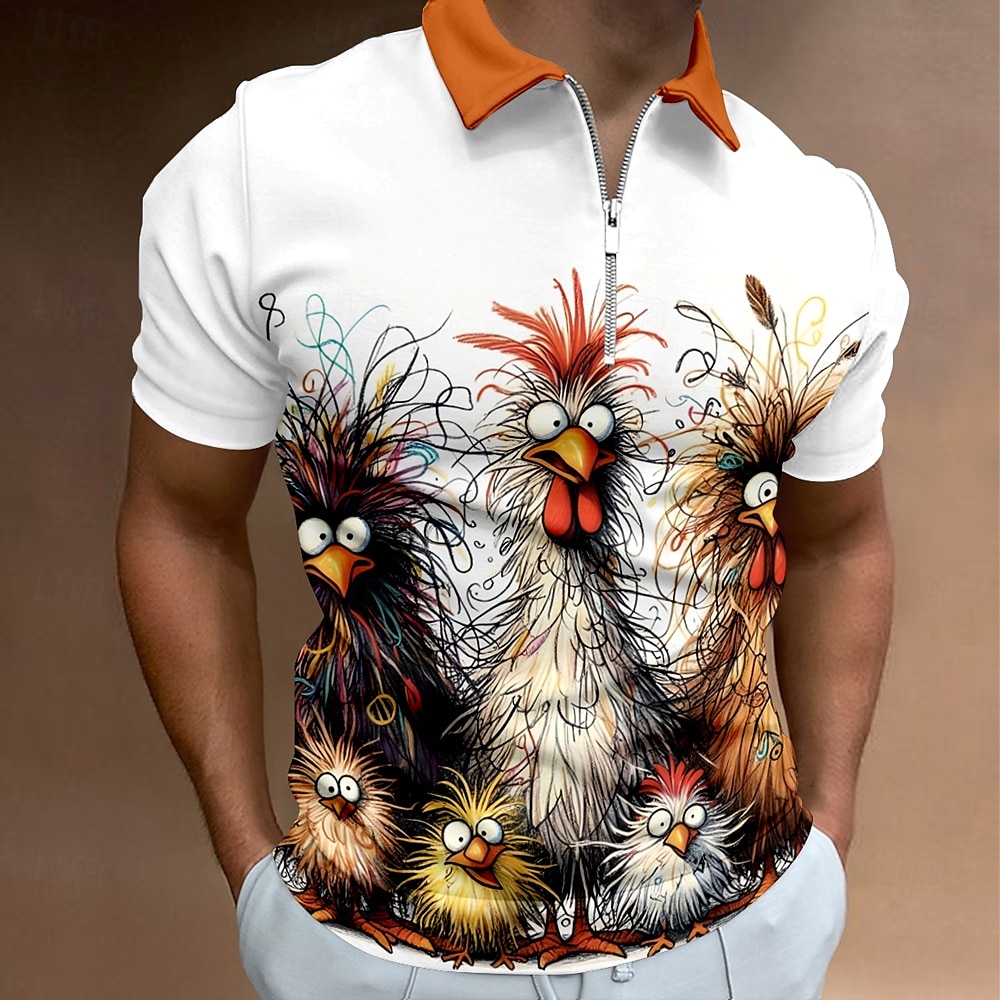 Férfi Csirke Cipzáras pólóingek Golfing Rövid ujjú Pólóingek Galléros ingek Alkalmi Vicces Utcai öltözék Nyaralási viselet Party ruhák 3D nyomtatás Quarter Zip Polo Nyár Tavasz Fekete Fehér Sárga 2025 - $22.99 –P1